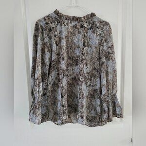 Veronica M Brown And Gray White Elegant Patterned Womens Top